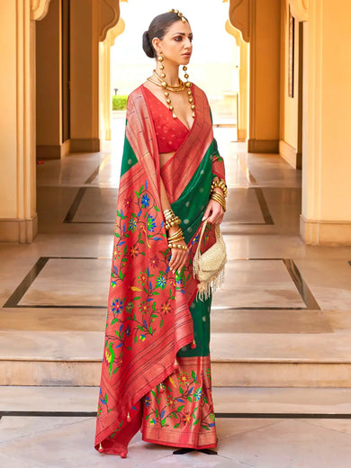 Charming Green Digital Printed Silk Festival Wear Saree With Blouse